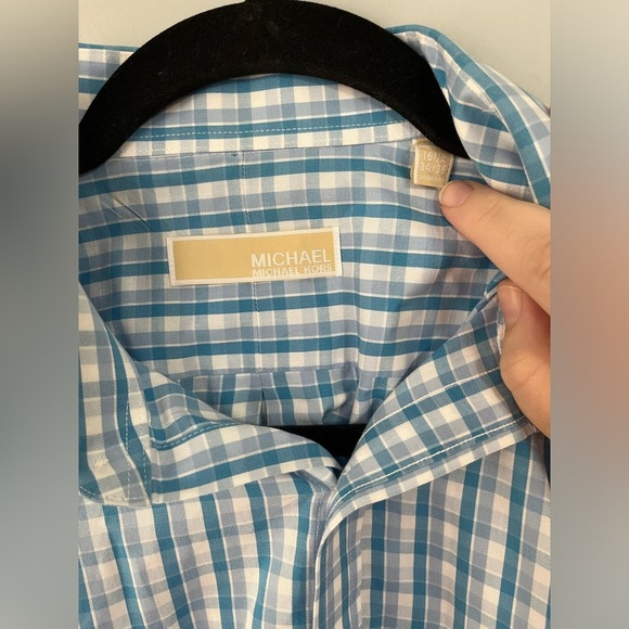 Michael Kors blue plaid button up collared 16 1/2 dress shirt - Picture 5 of 5